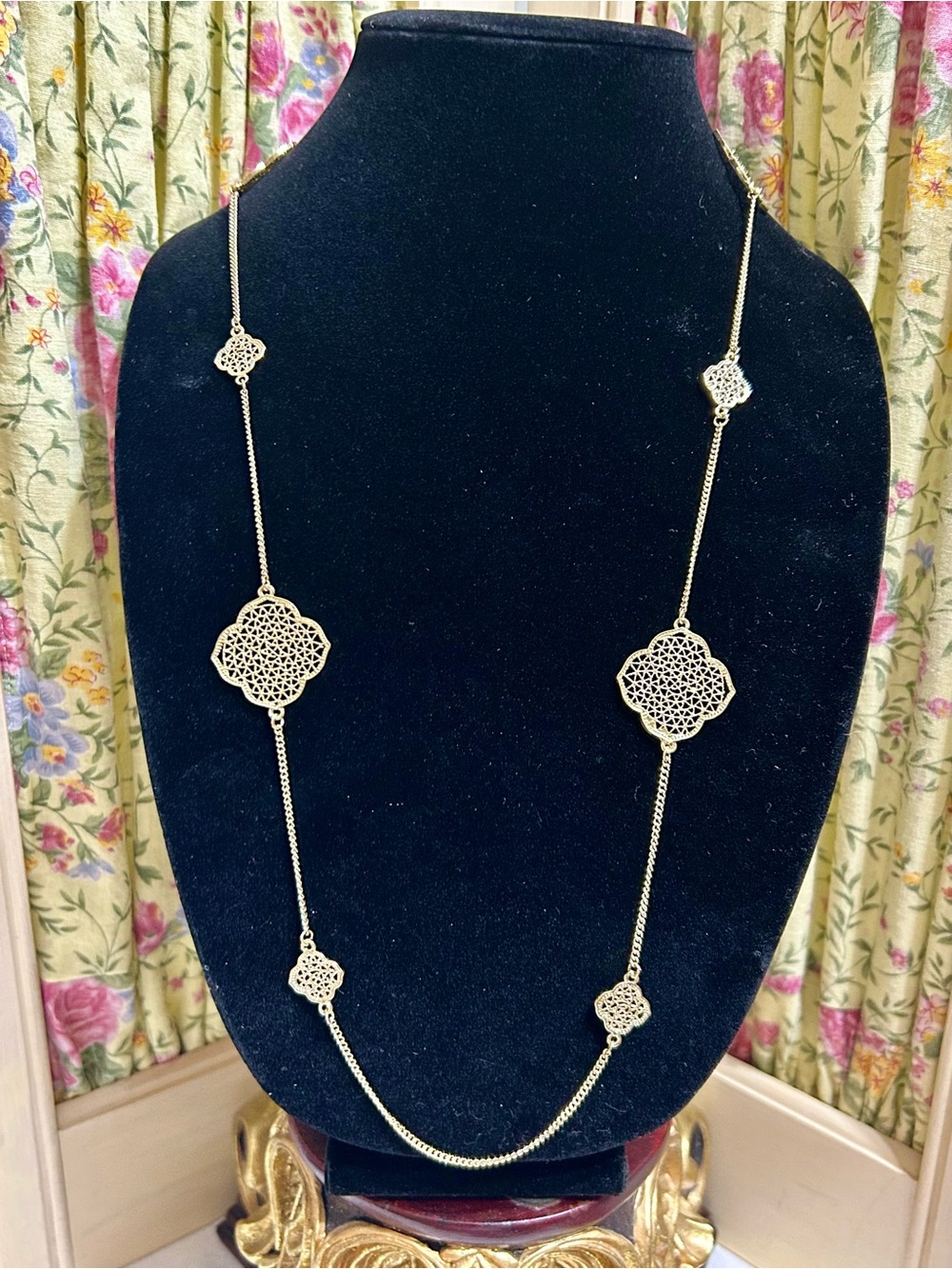 Long Gold Filigree Necklace - Women Jewelry